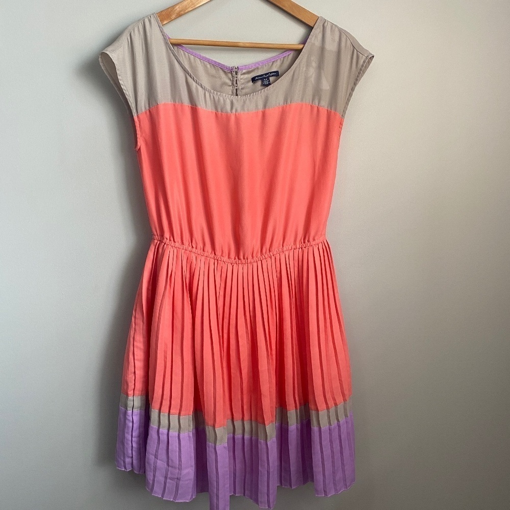 American Eagle Outfitters Pastel Rainbow Sleeveless Pleated Dress Size Medium
